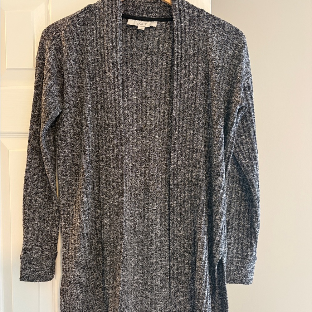 Women's LOFT Black and White Ribbed Cardigan Sweater